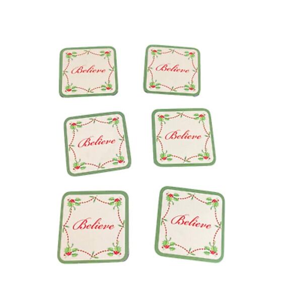 Pimpernel Spode “Believe” Holiday Coasters Set of 6 Cork Backed Coasters - Picture 3 of 5